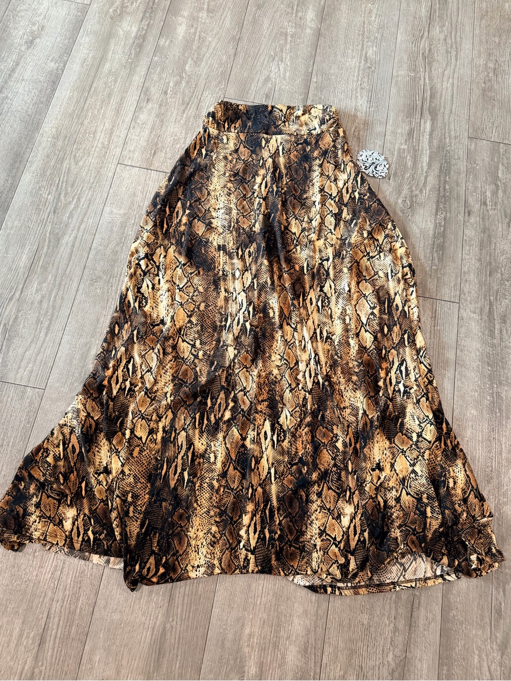 Snake-Print Maxi Skirt in Brown